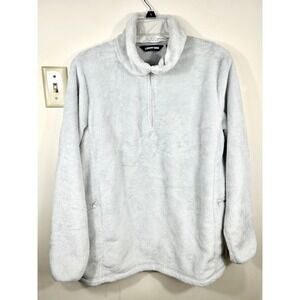 Lands' End Luxe Fleece 1/4 Zip Pullover Women's L Gray Cozy Gorpcore Casual Soft